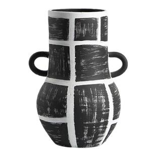 侘寂风手工抽象手绘线条陶瓷花器摆件样板间民宿家居客厅软装饰品