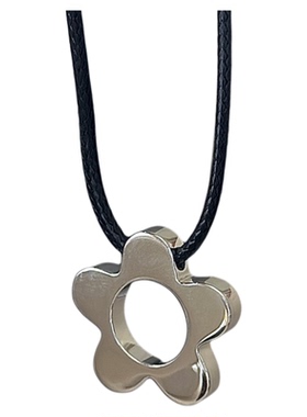 S925纯银复古小花黑绳项链女