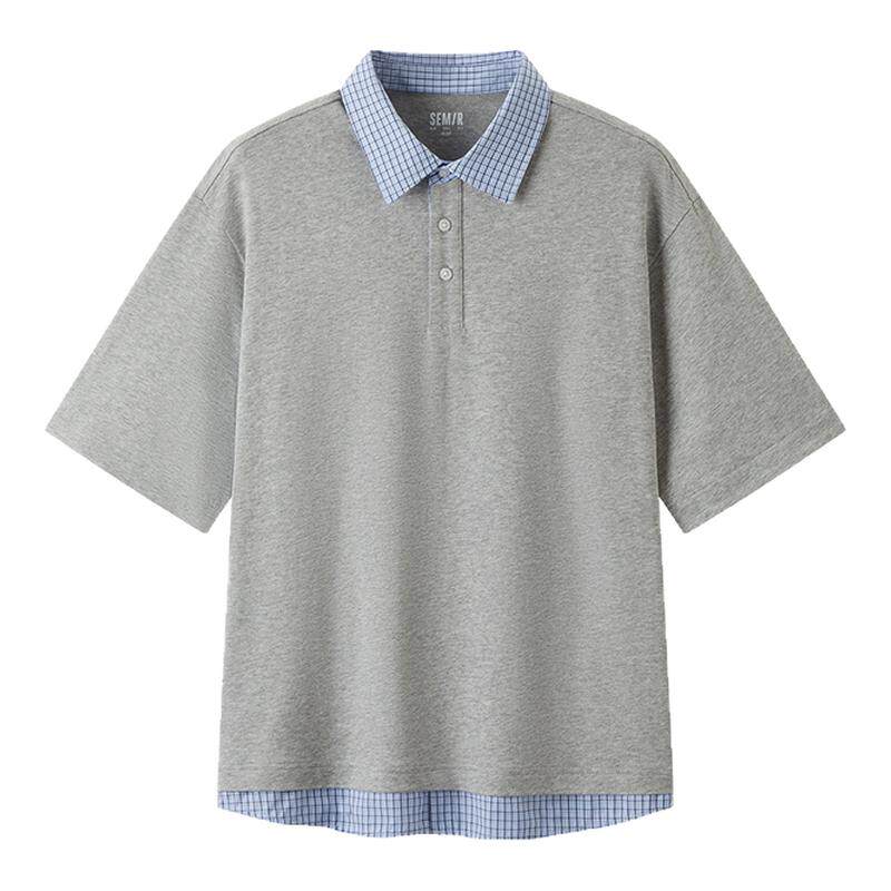 王安宇同款森马POLO衫男女夏假两件拼接26新款衬衫半开襟针织上衣