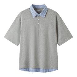 森马假两件拼接翻领休闲POLO衫男