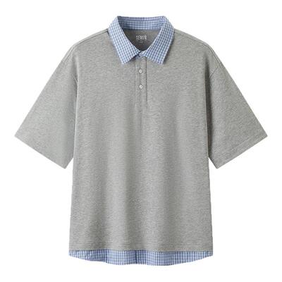 王安宇同款森马POLO衫男女夏假两件拼接26新款衬衫半开襟针织上衣