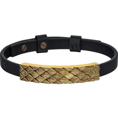 圣诞礼物周生生黄金足金NOIR酷黑龙鳞手链黄金男款皮绳手绳94372B