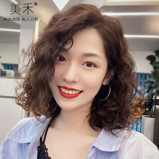 美禾 透气真人发丝蕾丝全头套 假发女短卷发真发全真人发自然时尚