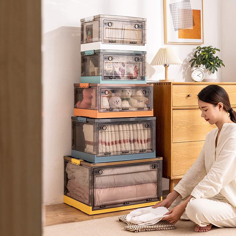 侧开门透明折叠箱大儿童衣柜收纳折叠玩具号家用储物箱棉被书籍箱