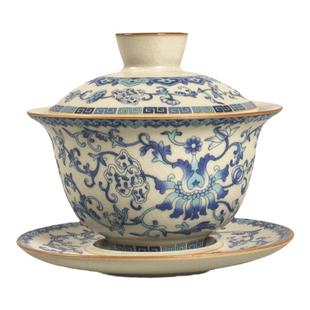 清仓特卖150ml青花米黄汝窑三才盖碗高档功夫茶具家用茶碗敬茶杯