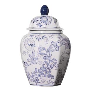 新中式景德镇手绘水培陶瓷花瓶高级感复古仿真花八角罐客厅摆件