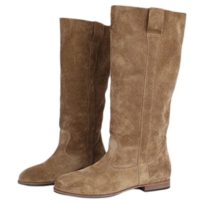 MantenerGran棕色靴子女长筒靴真皮复古骑士靴内增高堆堆靴MG女鞋