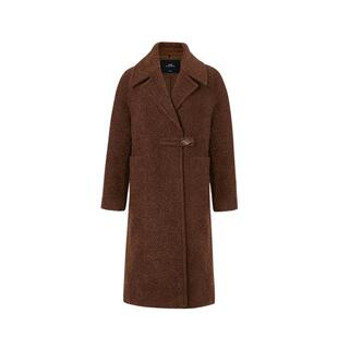 AUM噢姆冬季深咖美拉德羊毛圈圈纱落肩直身中长毛呢大衣