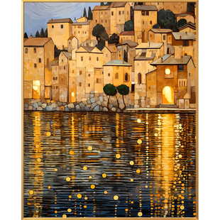 金碧辉煌画画diy数字油画填充填色夜景风景高级手工手绘涂油彩画