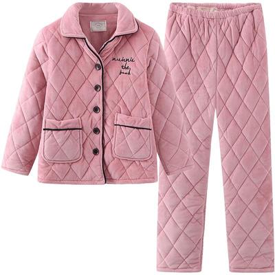 雪俐珊瑚绒夹棉加厚冬季情侣睡衣