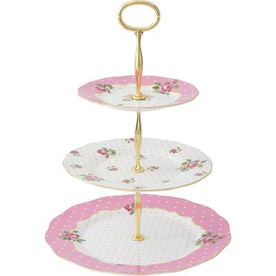 Royal Albert皇家阿尔伯特俏皮粉骨瓷蛋糕架三层点心盘欧式小奢华