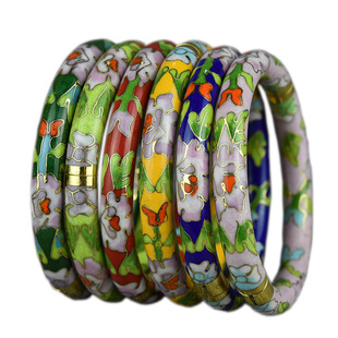 老北京景泰蓝手镯圆棍细款大小号铜胎掐丝珐琅镯子女款中国风礼品