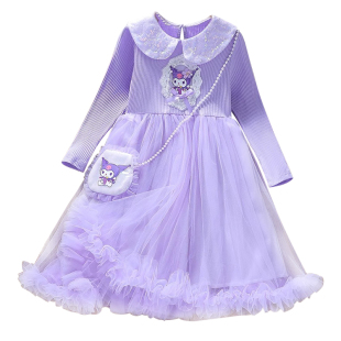 库洛米女童连衣裙春秋装2025款送包包儿童公主裙洋气网纱宝宝裙子