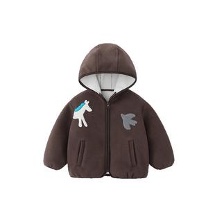 [贝乐绒7A抗菌]齐齐熊宝宝摇粒绒外套男童秋冬款儿童加绒保暖连帽
