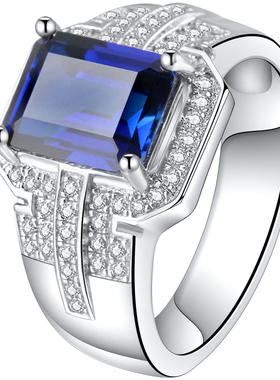 925纯银镀金镶嵌培育蓝宝石戒指