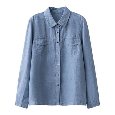 梭家｜独自面对大海｜景泰蓝亚麻长袖衬衫春夏女新款文艺范上衣