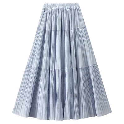 6501-压褶雪纺百褶大摆裙