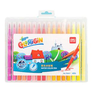 得力软头水彩笔小学生专用彩笔48色双头儿童无毒可水洗绘画套装24色36色幼儿园美术彩色笔涂鸦不透色画画笔