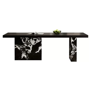 意式纯黑下挂岩板餐桌椅组合包豪斯风大户型简约现代长方形设计师