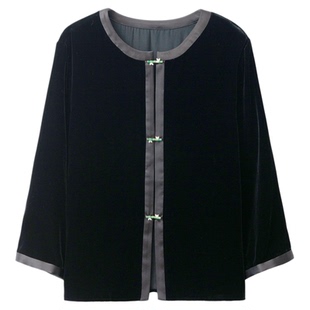 一丝牵重工盘扣国风丝绒真丝开衫上衣圆领一排扣长袖桑蚕丝外套女