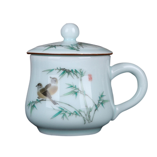 陶瓷青瓷茶杯景德镇带盖绿茶水杯精致家用水杯办公室单杯中式杯子
