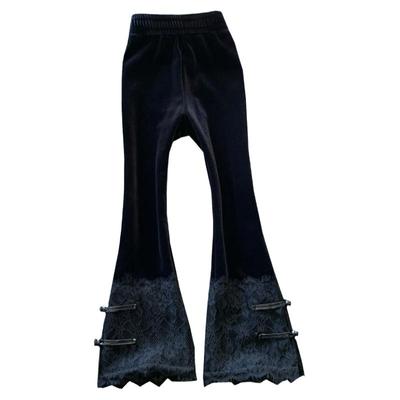 盘扣丝绒裤子八分加绒微喇裤女冬