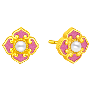 周大福SOINLOVE 岁岁欢幸珍珠黄金耳钉女VR1240生日礼物