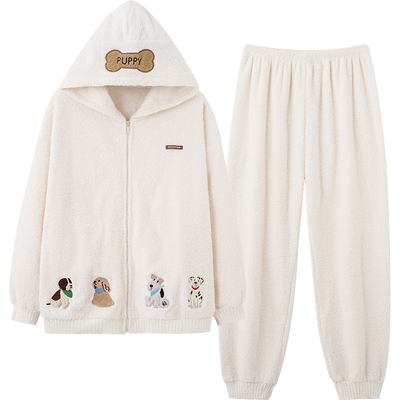 马克公主可爱连帽毛绒情侣睡衣冬