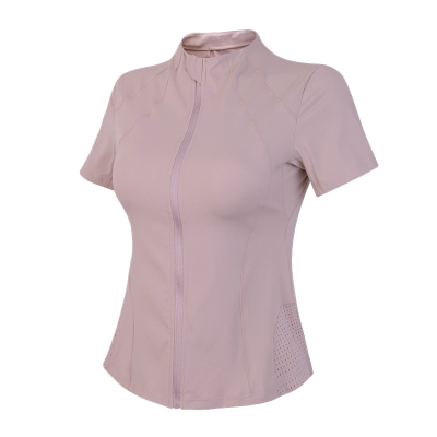 健身女孩透气修身拉链瑜伽服短袖