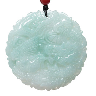 翡翠A货龙凤呈祥玉佩 龙凤配玉吊坠挂件 男女款玉石项链 龙凤玉佩