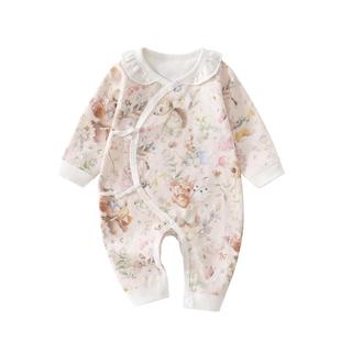 新生婴儿衣服秋季连体衣a类纯棉0到3个月宝宝秋装女宝小公主哈衣9