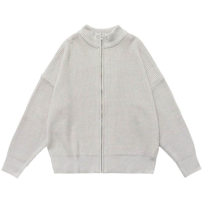 dannyandzee秋季国潮高街宽松落肩慵懒拉链针织毛衣开衫外套男INS