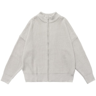 dannyandzee春季国潮高街宽松落肩慵懒拉链针织毛衣开衫外套男INS