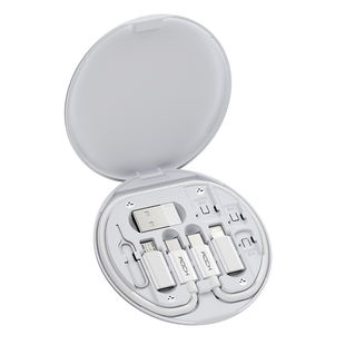 ROCK充电线多功能数码收纳盒哆啦A梦数据线便携随身60W快充五合一转换头手机支架华为苹果15充电线卡套装礼品