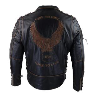 英国代购Biker◇手作复古白兰度棕褐色牛皮真皮机车夹克男士皮衣