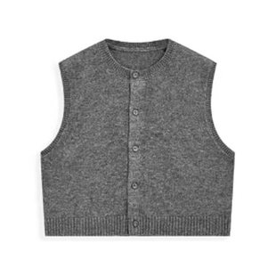 圆领100羊毛衫无袖叠穿马夹开衫女纯色百搭羊毛休闲针织马夹坎肩