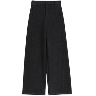 黑灰色醋酸羊毛阔腿裤女秋冬高腰显瘦糯米裤垂感窄版直筒西装裤子