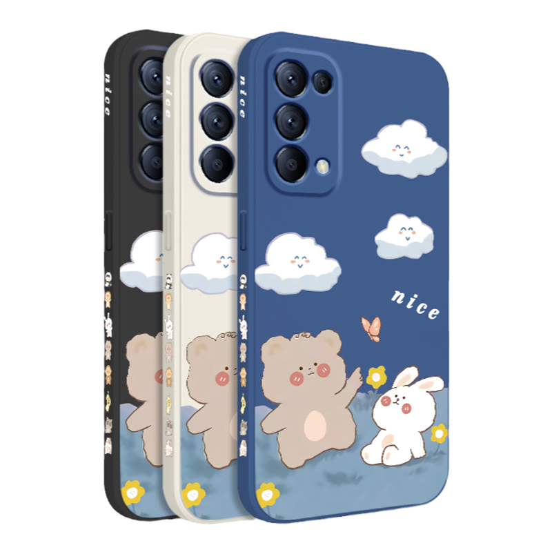 opporeno5pro十手机壳新款reno5pro+女神款高级感手机套液态硅胶潮软壳opporeno5网红小熊全包防摔