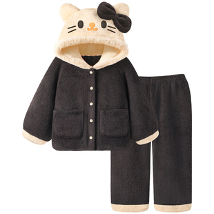 〖黑糖猫猫〗睡衣女款2026新款冬高级感可爱家居服珊瑚绒保暖套装