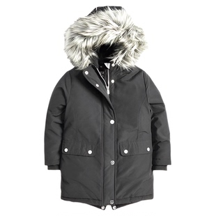 批发零售NE*T女大童黑色连帽加绒加厚中长款收腰防水棉服3-7岁