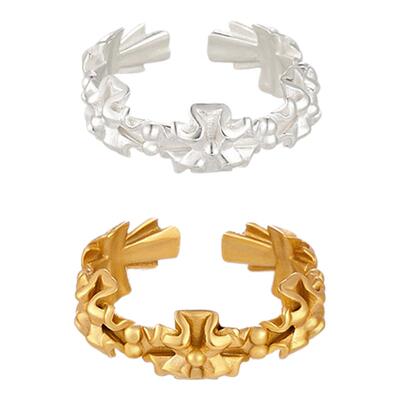 十字褶循环哑金哑银戒指