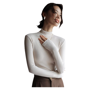 咖色半高领打底衫女2025新款秋冬季内搭磨毛针织毛衣修身中领上衣