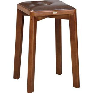 那澜多好家用实木圆凳子可叠放简约餐桌凳美式小方凳胡桃色餐边凳