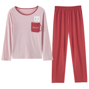 顶呱呱官方旗舰店长袖长裤纯棉家居服套头可外穿睡衣女春夏季薄款