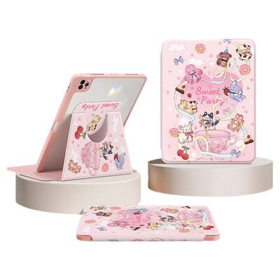 动物茶话会适用苹果ipad保护套2024新款Pro11寸平板壳iPad9代10.2旋转10代air5防摔13/18带笔槽9.7可爱mini6