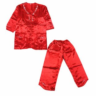结婚用品新娘新郎上头睡衣红色龙凤褂秀禾服内打底中袖七分裤新品