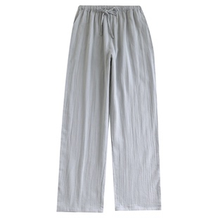 男士睡裤纯棉纱布长裤春秋季简约纯色夏季薄款全棉直筒遛弯家居裤