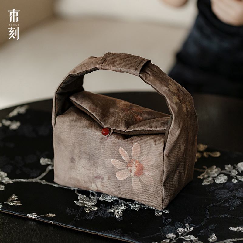 束刻棉加厚植萃茶茶杯茶壶布艺棕包手提事收纳茶具便携包包收纳袋