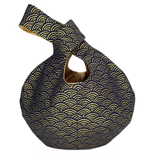 Knot㊣海外代购 手作迷人双面结饰包青海波图案绸缎布制手提包