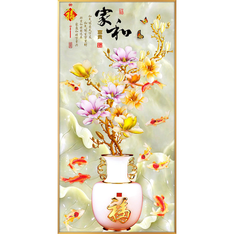 新中式风进门走廊过道花瓶装饰画